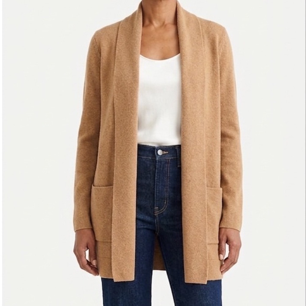 J.Crew Camel Open Front Cardigan Size XS Longline Knit Coatigan Tan Brown